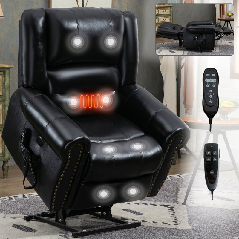 Power Lift Recliner Chair Heat Massage Dual Motor Infinite Position Up To 350 Lbs, Faux Leather, Heavy Duty Motion Mechanism With Usb Ports