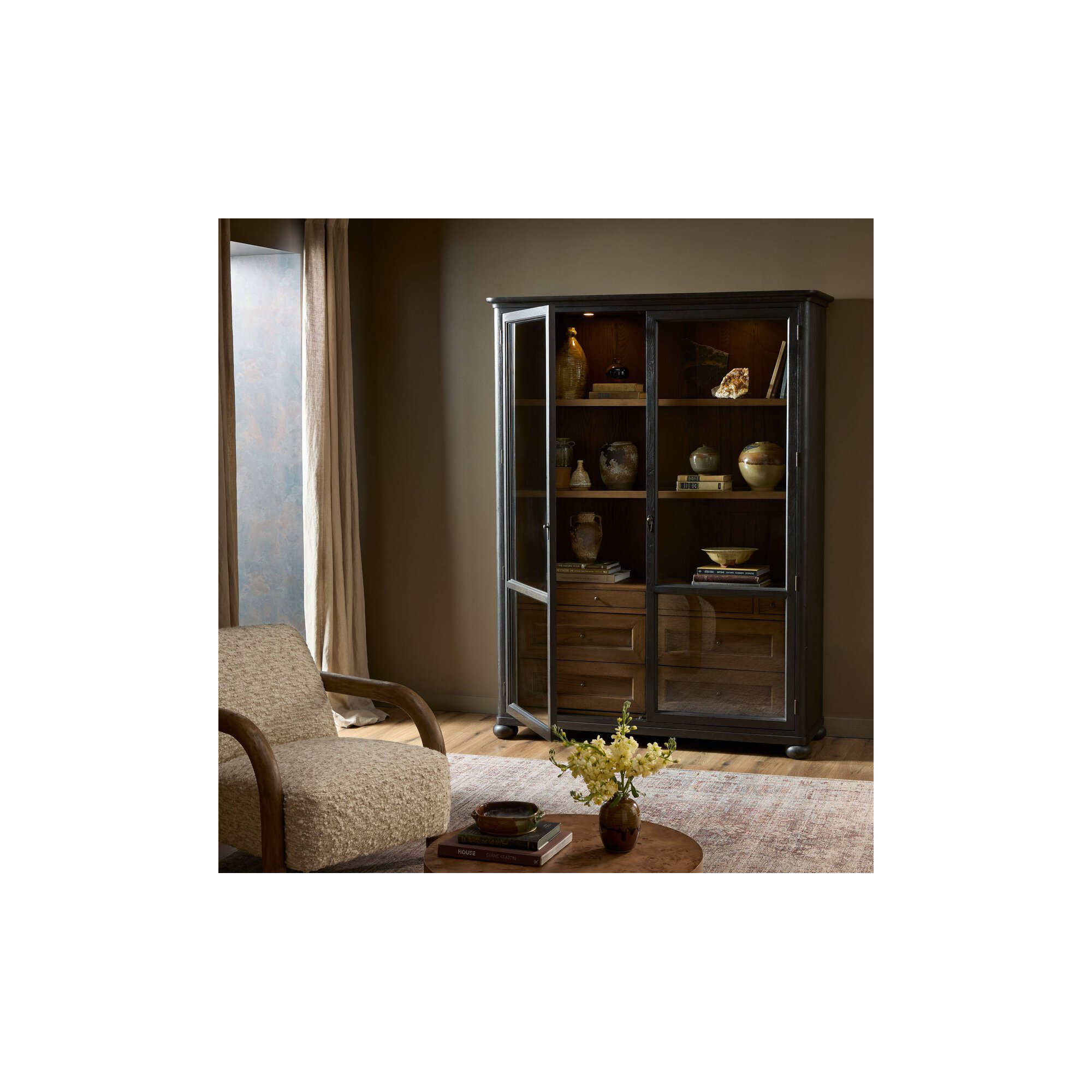 Sussex Wide Cabinet, Smoked Black