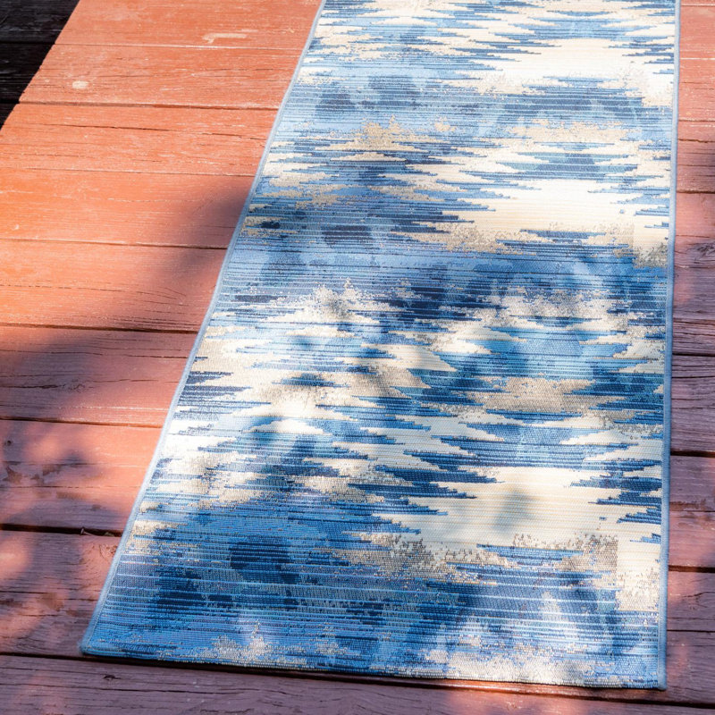 Tomlinson Abstract Blue Indoor/Outdoor Area Rug, Runner 2'7" x 5'3"