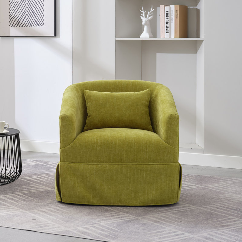 360-Degree Swivel Upholstered Armchair with Accent Pillow, Forest Green Linen Blend