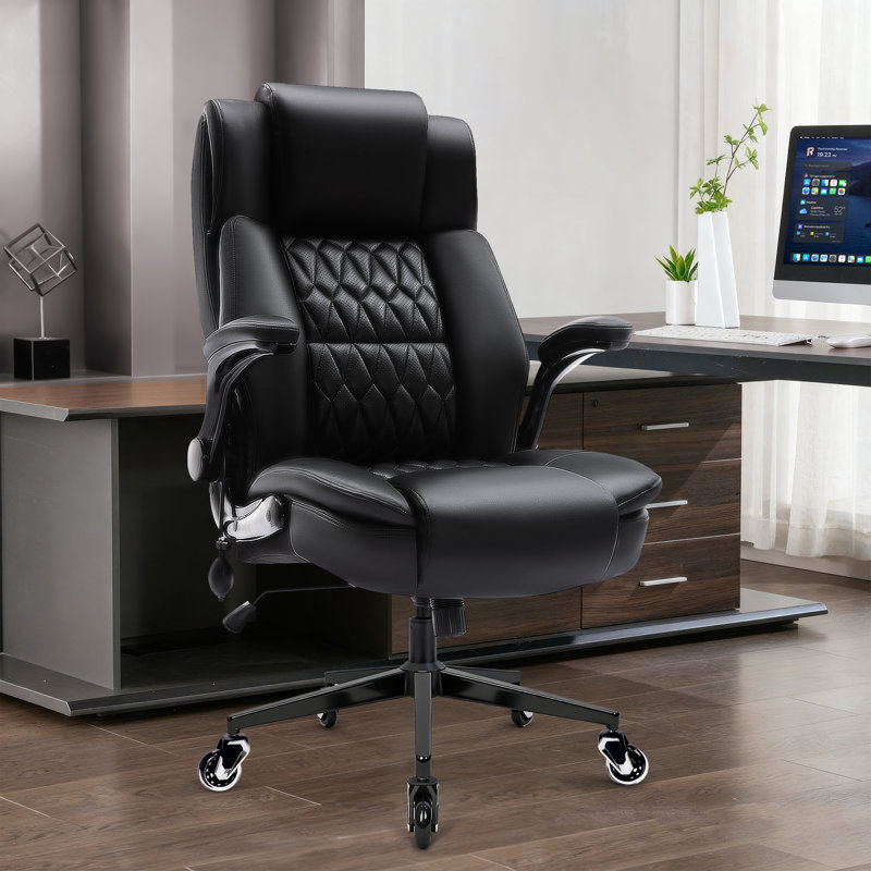 Heavy Duty PU Leather Ergonomic Executive Office Chair With Adjustable Lumbar, Black
