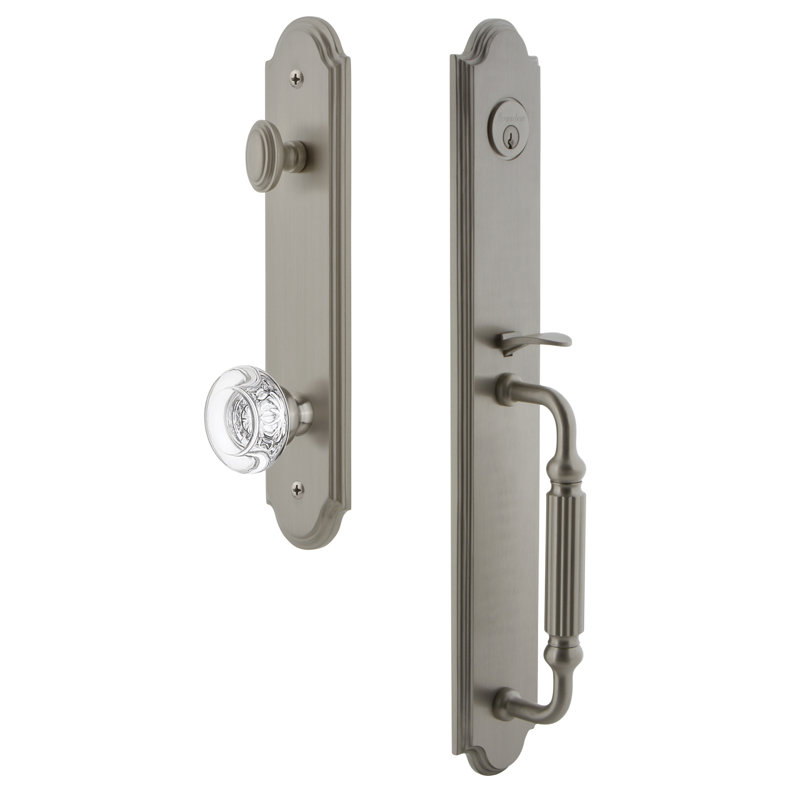 Handleset with Single Cylinder Deadbolt and Door Knob and Rosette, 2.375", Satin Nickel