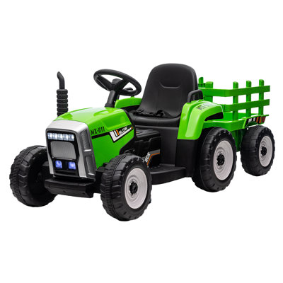 12V Kids Electric Tractor with Trailer, Ride On Car w/Remote, 7-LED Lights, 3-Speed Shift, MP3/USB, Traction Tires,25W