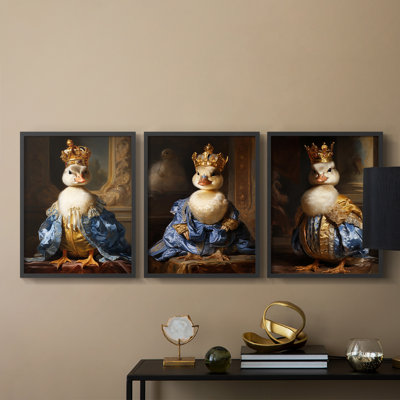 Série royale d'animaux LXIX - ensemble de 3 estampes numériques encadrées - prêt à être accroché