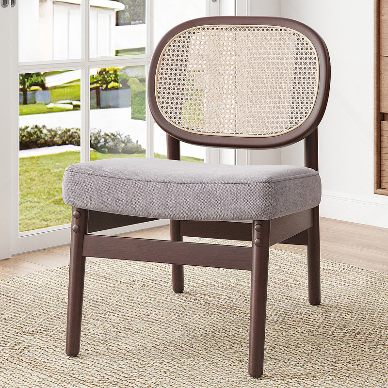 Fauteuil rembourré à dossier en rotin, Kaki