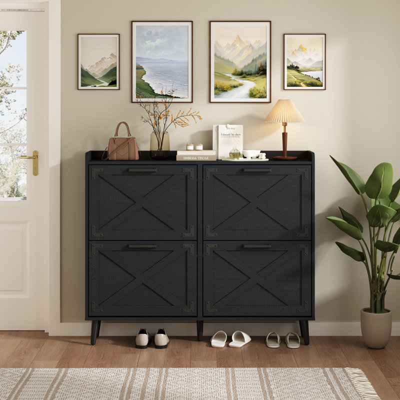 Chea Shoe Storage Cabinet with Adjustable Shelves, Black, 4