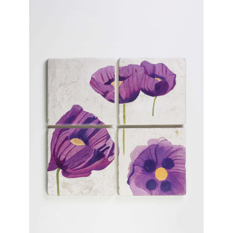 Ensemble de sous-verres: Coquelicots mauves sur neige