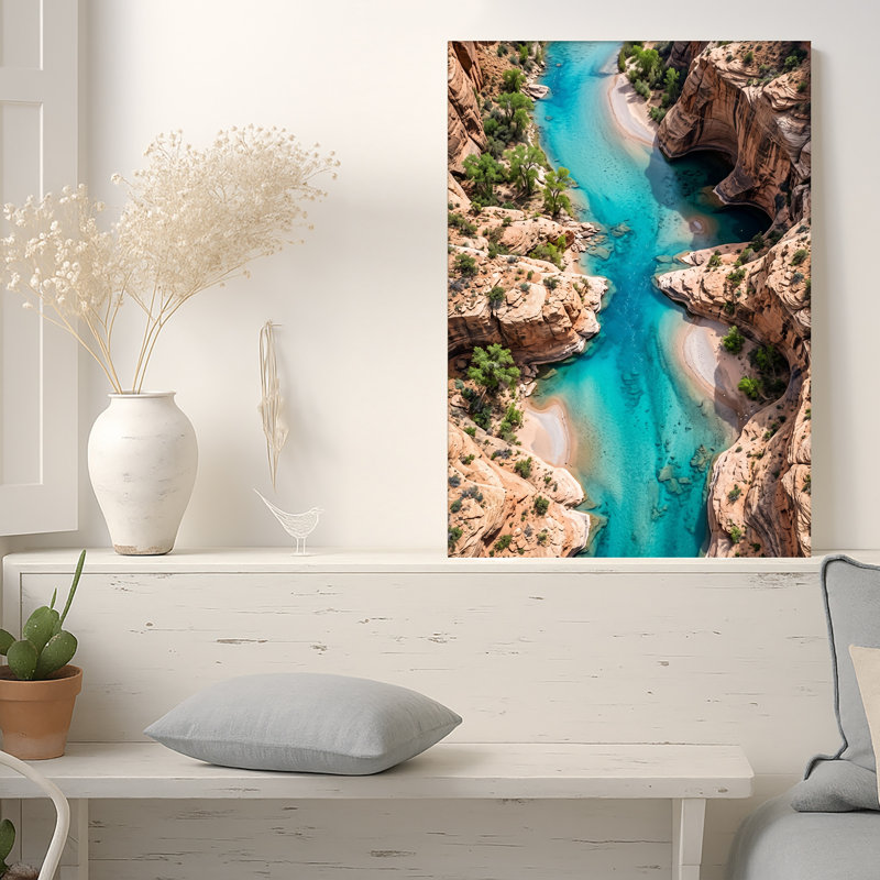 «Turquoise River Winding Through Red Rock Canyon», art mural sur toile, H 40 po x l 28 po