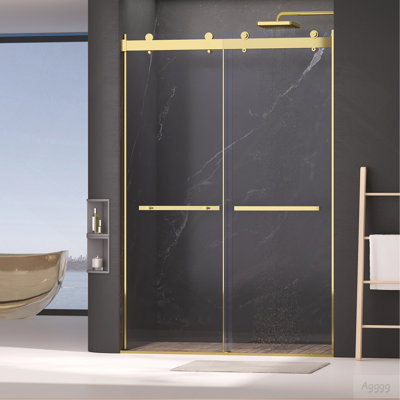 Dual Sliding Frameless Shower Door 50-54 in W x 75 in H,Sliding Shower Door with 5/16"(8mm) Clear Tempered Glass Shower Door,Silent Soft-Close Design, Easy to Clean Bathroom, Brushed Gold