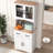 Storage Cabinet For Kitchen White - 150 Lbs Load-bearing & Framed Glass Doors And Stylish 2 Upper Cabinets Wood Color Countertop Functional Design