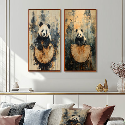 Portrait de panda dans un paysage de bambou I - animaux, collection de 2 impressions sur toile