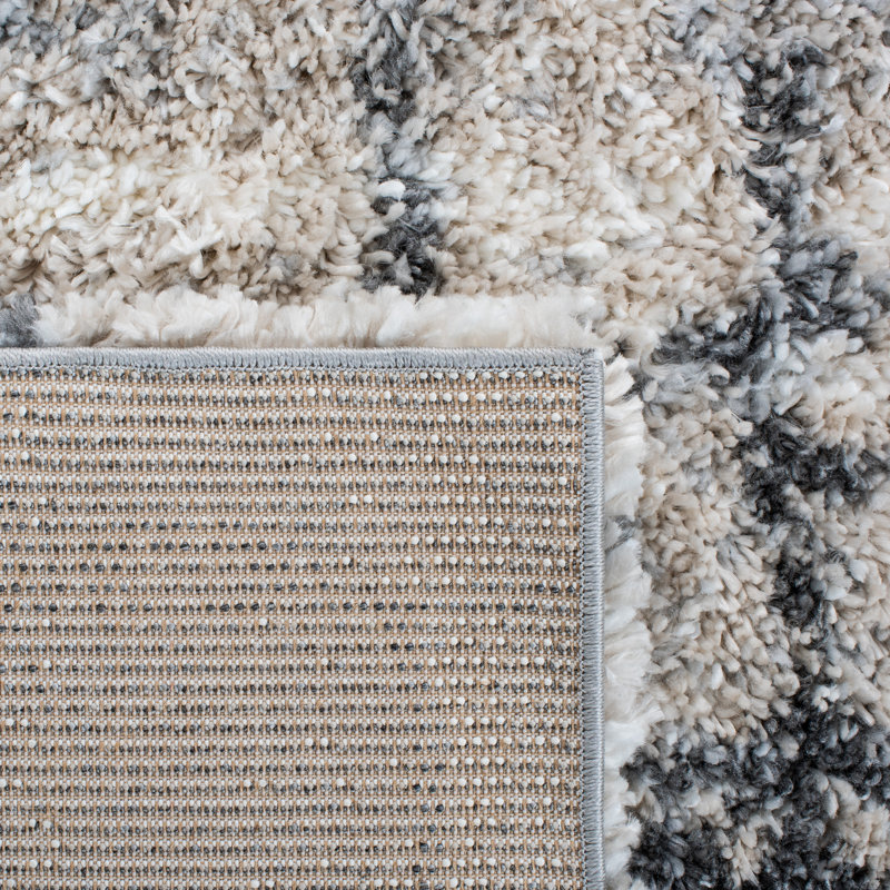 Tapis ivoire / gris à poils longs Hartselle 851, Tapis de couloir 2 pi 3 po x 8 pi