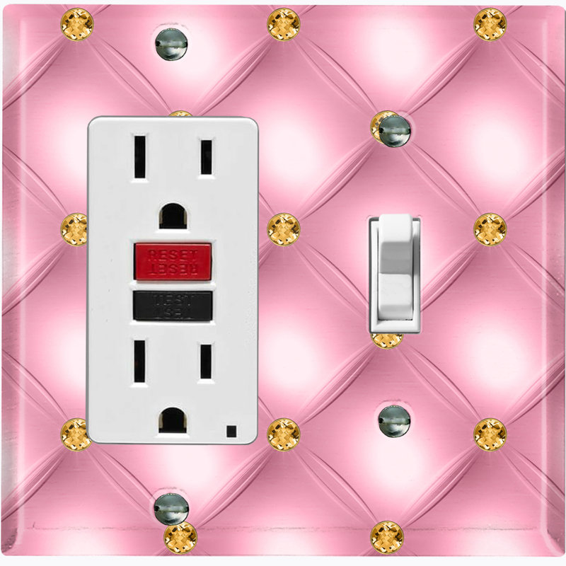 Metal Light Switch Plate Outlet Cover (Tufted Diamonds Pink Print - Single Rocker Single Toggle)