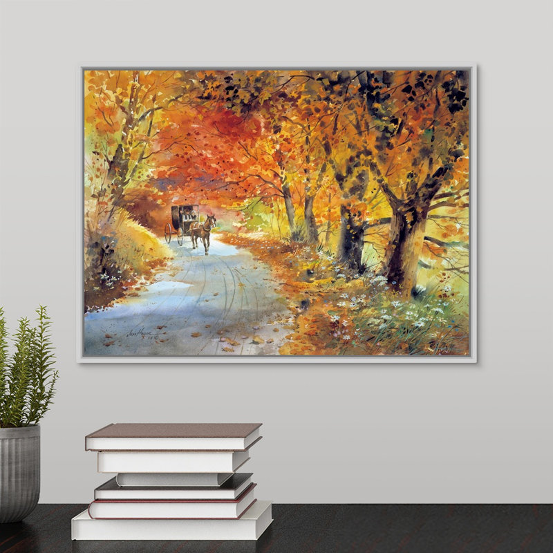 « amish automne » par jess hager, peinture sur toile, H 12 po x l 16 po x P 1,75 po, Cadre blanc