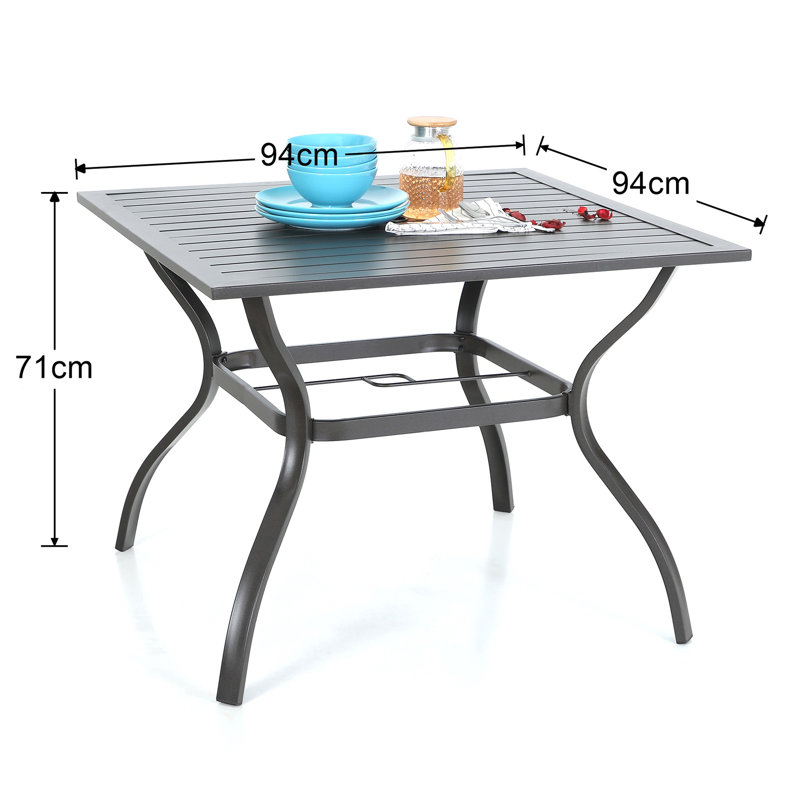 Square Metal Outdoor Dining Table With Umbrella Hole , 94cm cm W 94cm cm D