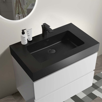 Alice Bathroom Vanity With Sink, Large Storage Wall Mounted Floating Bathroom Vanity 2 Drawers For Modern Bathroom, One-Piece Sink Basin Without Drain And Faucet, Pre-Assembled