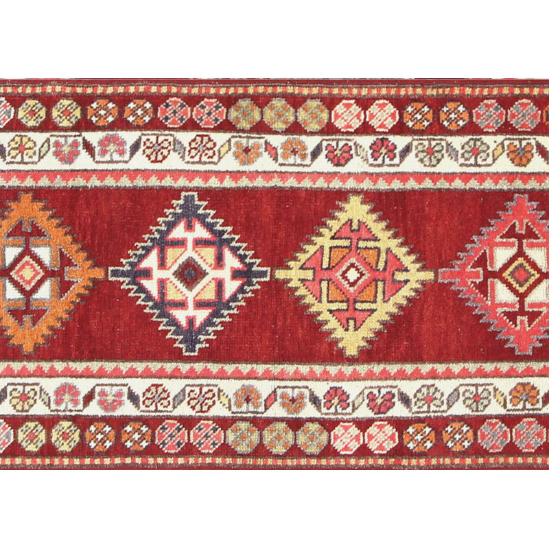 Tapis unique en laine noué à la main des années 1960 de 2 pi 8 po x 14 pi 9 po en rouille / gris / ivoire
