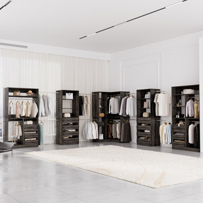 92-374 Inches Closet System With 14 Drawers And 14 Clothes Garment Racks