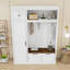 Arbre d'entrée avec armoire de rangement, 3 tablettes latérales réglables, 4 crochets robustes, 2 tiroirs et banc de rangement contrastant-129379329