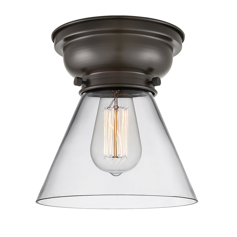 Aditi Cone 1 Light 8" Flush Mount, Oil Rubbed Bronze, Clear, 6 Watt Vinage LED Bulb