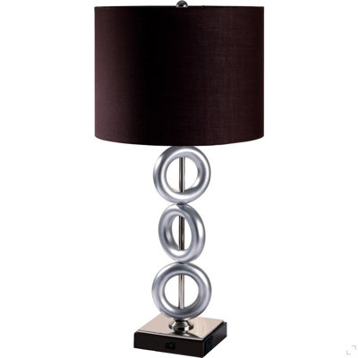 Lampe de table haute 29 po en métal avec finition argentée, anneau, abat-jour rond espresso