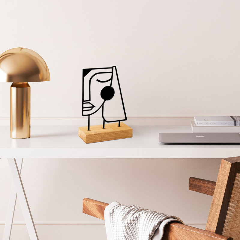 Stylish Decorative Object, Black & Wood Finish, 10.2 x 3.1 x 6.7 inches | 100% Metal Construction (Thickness: 0.06 inches) & Solid Wood Base (Thickness: 1.6 inches) | Ideal for Home Decor & Modern Aesthetics