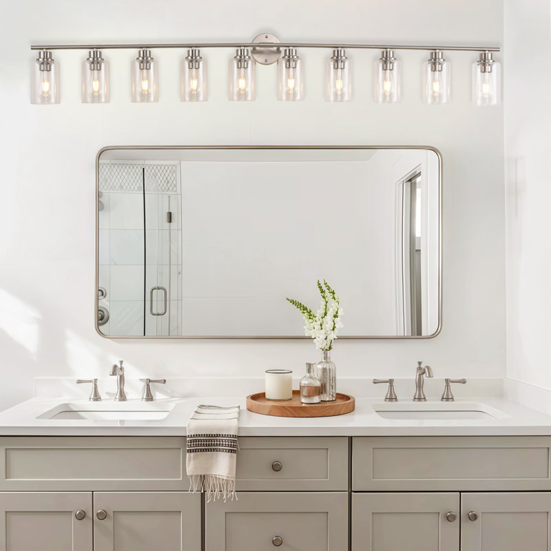 Brushed Nickel Vanity Lights For Bathroom, 10-Light Bathroom Lighting Fixtures Over Mirror, Farmhouse Modern Wall Sconces With Clear Glass For Living Room Bedroom Hallway