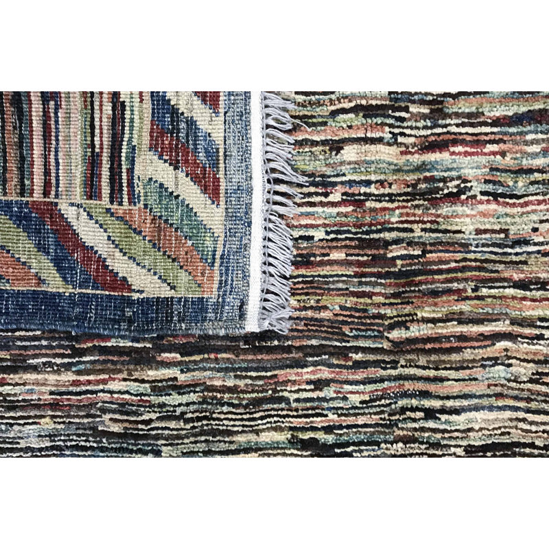 Tapis brun et bleu de haute qualité noué à la main