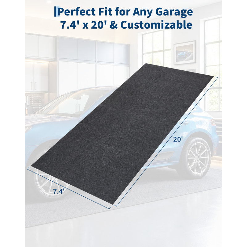 Heavy Duty Garage Floor Mat 225x518cm, Waterproof PE Leak-Proof Backing, Slip-Resistant Felt Surface, Oil & Snow Protection, Easy Clean & Trim