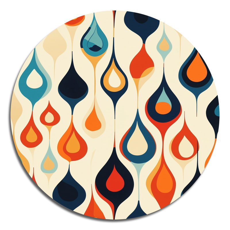Danse rétro en forme de larme - Décoration murale ronde en métal crème de style milieu du siècle, H 16 po x l 16 po