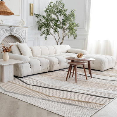 Rug Branch Elysia 7' x 10' (6'7" x 9'6") Beige/Grey Chevron Indoor Area Rug, Comtemporary, Medium Pile, Stain-Resistant Carpet - Living Room, Bedroom, Dining Room, and Kitchen