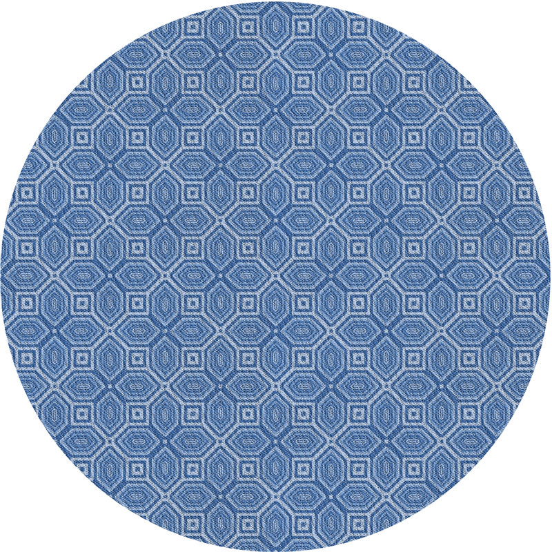 Tapis bleu tissé à la machine, Rond 6 pi
