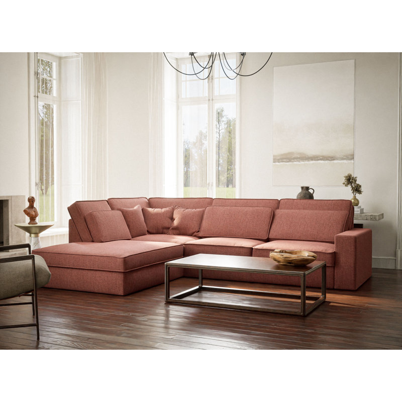 5 Seater Corner Sofa , Left Hand Facing, Coral Polyester