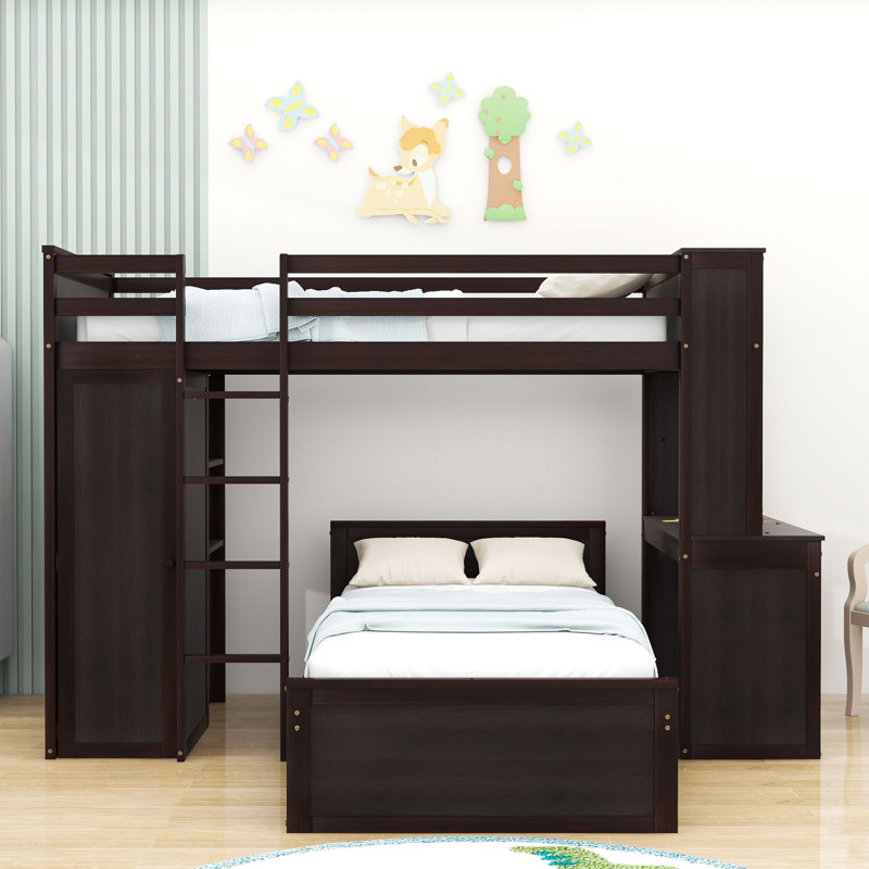 Fetterly Kids Twin Loft Bed with a Stand-alone bed and Drawers, Espresso