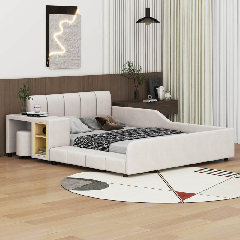 Lit rembourré avec rangement Venie, Beige