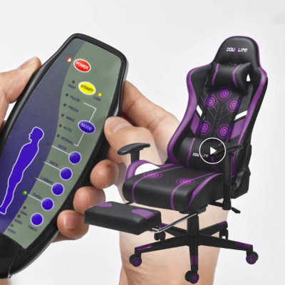 Upgraded Massage Gaming Chair 7-Point, Office Chair with Footrest & Lumbar Support, Thickened and Widened Cushions Backrest