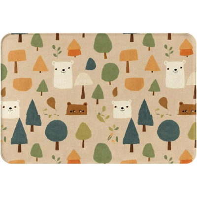 Animals and Trees Entrance Welcome Door Mat, Soft Kitchen Rugs Indoor Floor Doormat Cartoon Bear Washable Home Carpet Decor 23.6x15.7 in