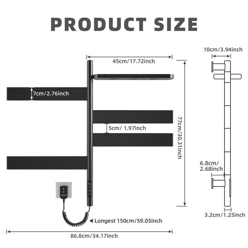 Barre à serviettes chauffante électrique, radiateur de salle de bain intelligent, radiateur de salle de bain à brancher / câblé, support pour sèche-serviettes