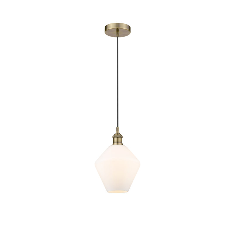 Luminaire suspendu conique à 1 lumière Gabbie, Laiton antique, Blanc mat
