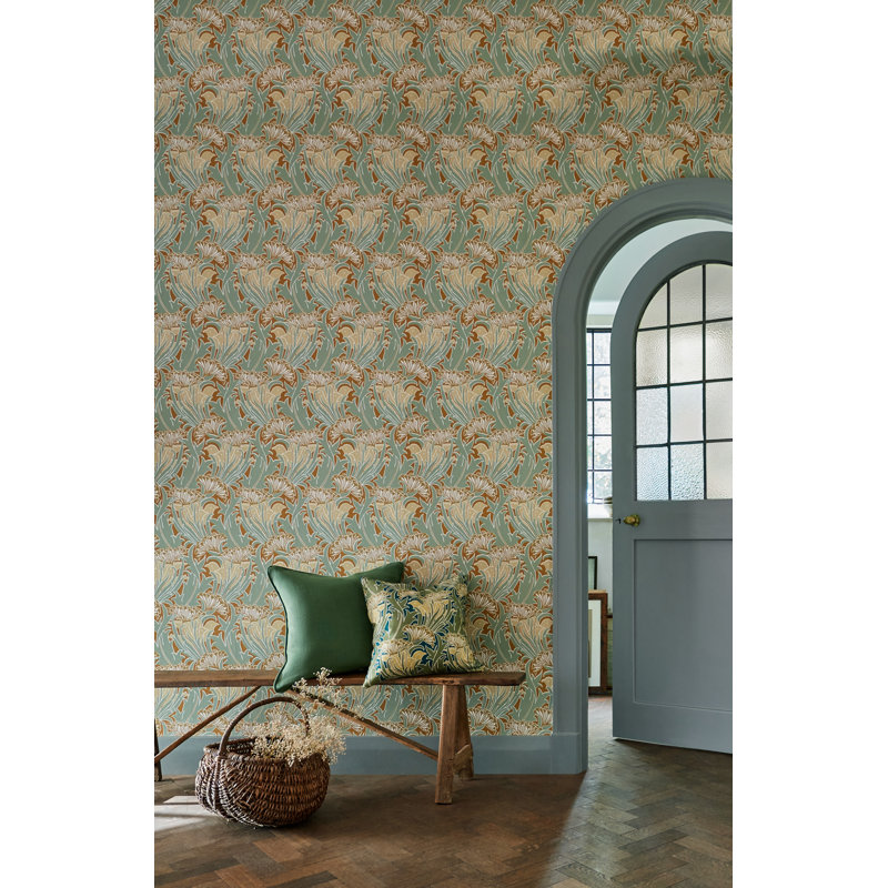 Laceflower 10.05m x 52cm Matte Wallpaper Roll, Tobacco/Pistachio