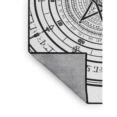 Machine Washable Wimberley Magic Circle On Ground Modern Geometric Rug in Gray – Black Binding