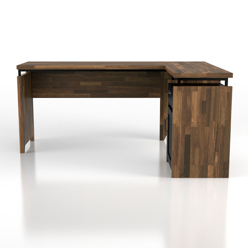 Lavonia 62.8''W L-Shaped Wood Executive Desk with Storage, Light Hickory