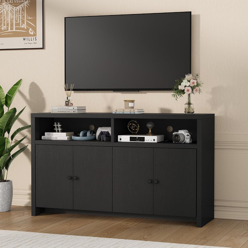 Buffet/meuble de rangement de 55 pouces avec 4 portes, Noir