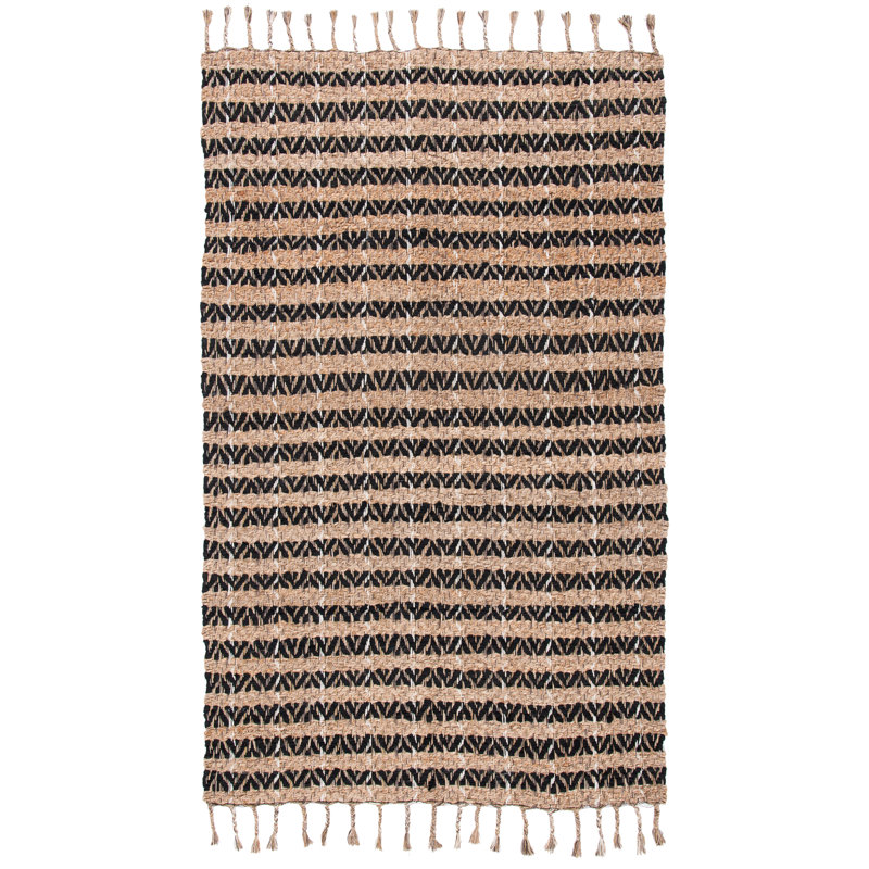 Felix Striped Handwoven Cotton/Jute Black/Beige Area Rug, Rectangle 3' x 5'