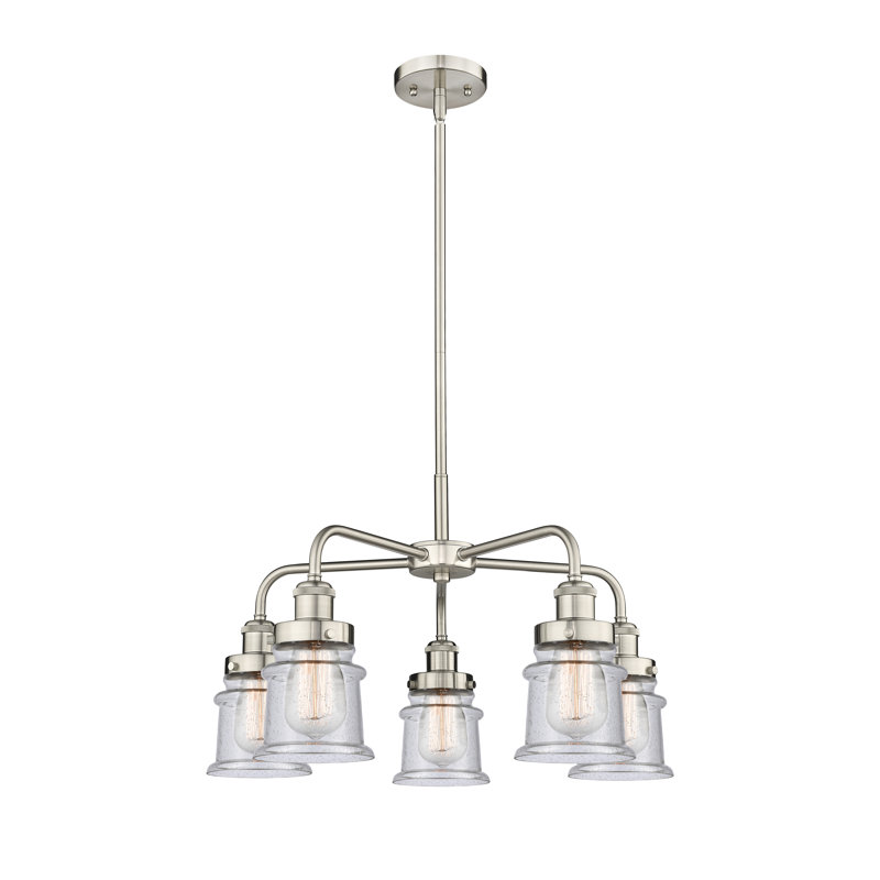 Lustre en forme de cloche à 5 lumières Alvi, Bullé, Nickel satiné