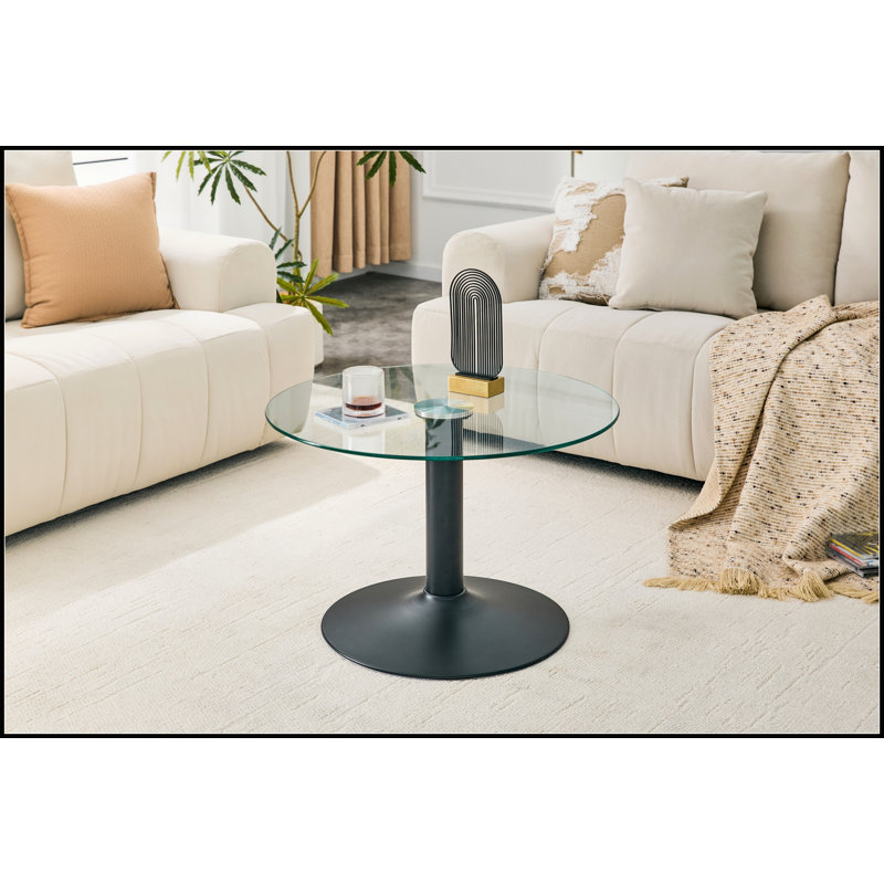 Table basse de 27,5 pouces en verre trempé avec base en métal noir pour la vie moderne