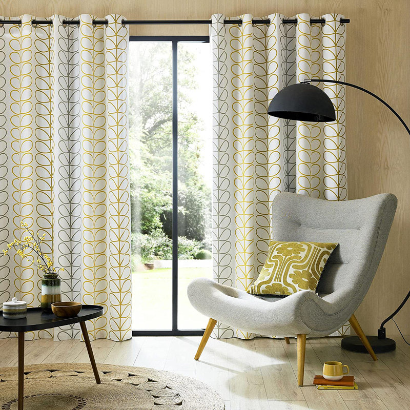 Orla Kiely Linear Stem Curtains, Width 117 x Drop 183 cm, Ochre