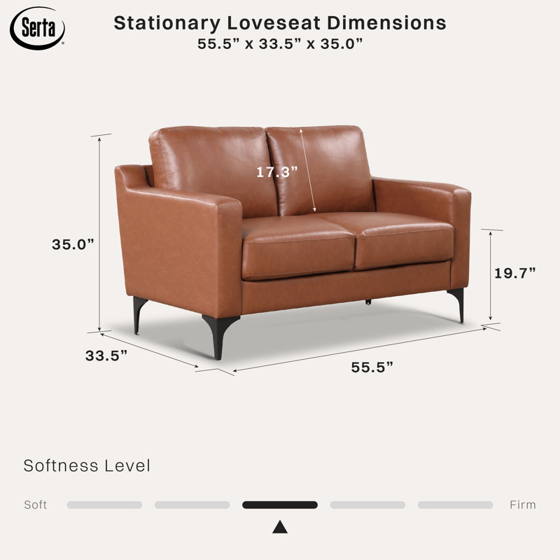 Turner 55.5" Wide Upholstered Square Arm Loveseat with Metal Legs, Brown/Black