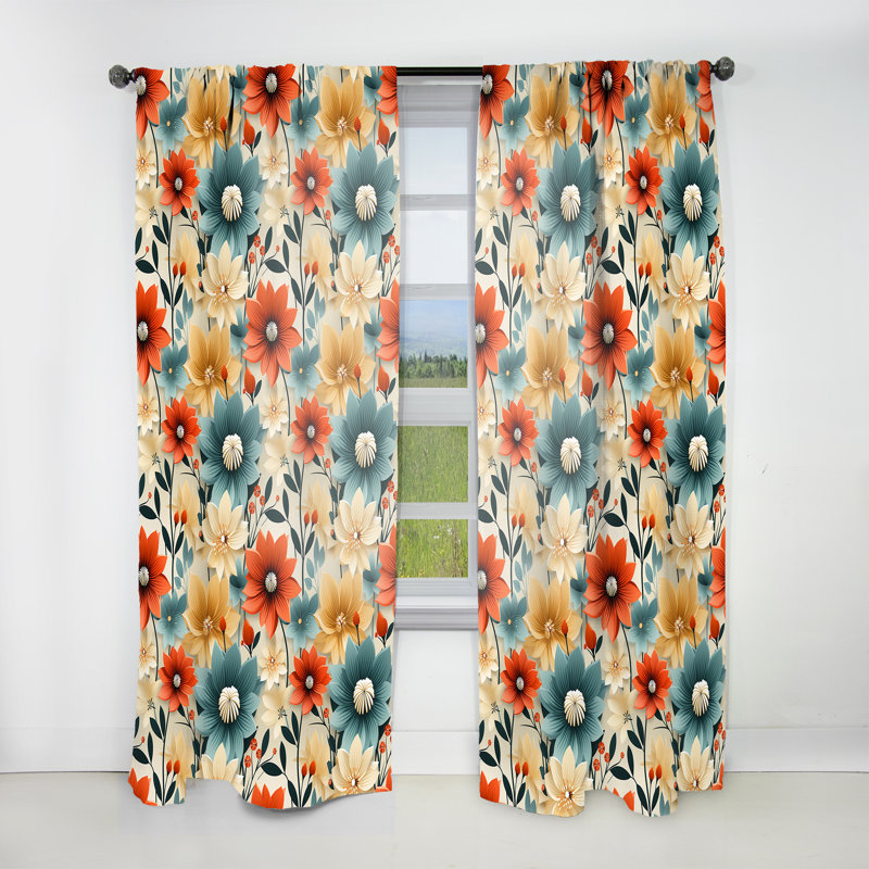 Mod Floral Nostalgia VI - Rideau Mid-Century - Velours obscurcissant - 1 panneau, L 52 po x L 90 po