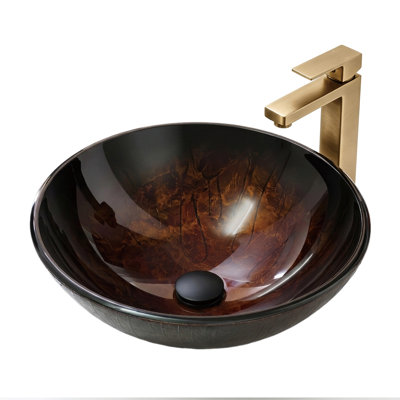 17" Red Textured Tempered Glass Round Vessel Bathroom Sink